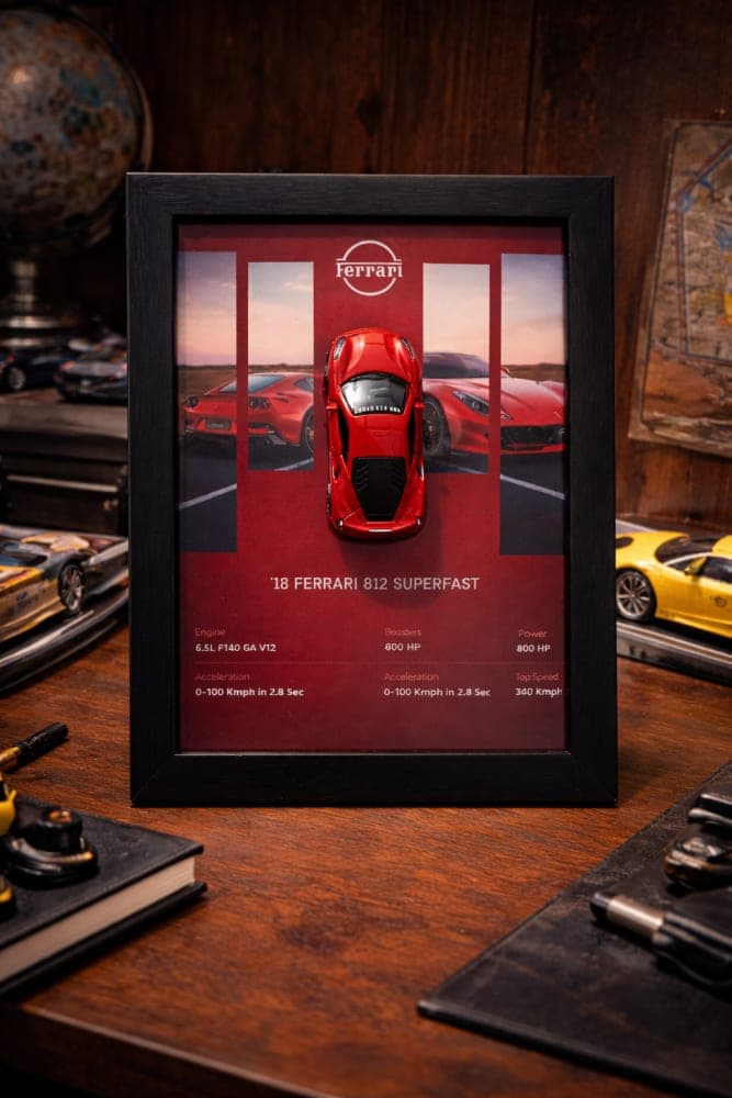 Ferrari 812 3D Die-Cast Car Frame – Premium Wall Decor