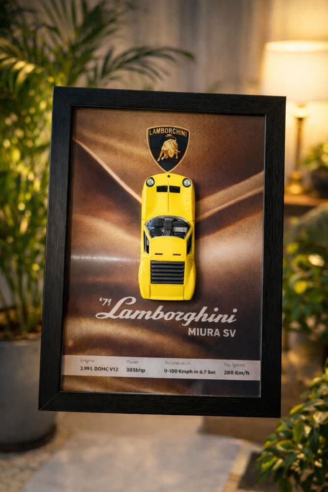 Lamborghini Miura SV (1971) 3D Frame – Premium Wall Art (licensed)